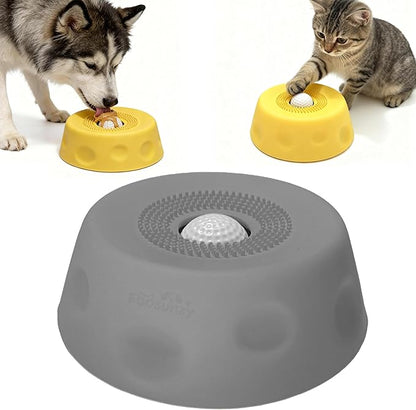 Slow Feeder Dog Bowls for Liquid with Rolling Ball, Interactive Lick Bowl Anti-Slip Lick Toy for for Wet Food, Water, Treats & Breeds Dietary Supplement for Dogs Cats (Grey)