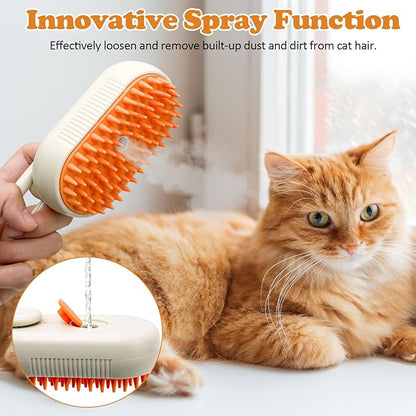 4 in 1 Cat Steam Brush for Shedding with Foldable Handle, Pet Hair Cleaning Brush Comb Anti-Static Pet Grooming Tool for Cats and Dogs Steam,Massage,Cleaning,Shedding & Combing (Brown)