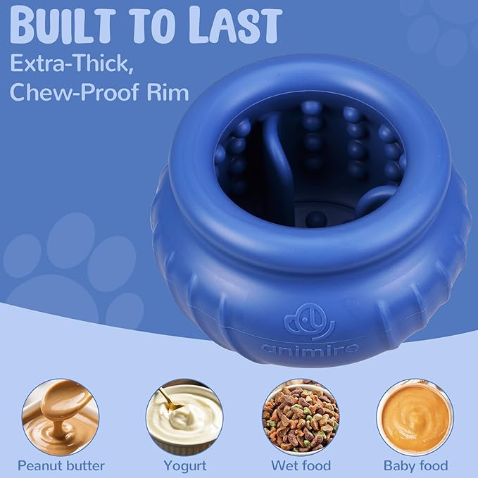 Wobbly Dog Enrichment Lick Toy, Stuffable Frozen Lick Bowl to Keep Dogs Busy, Long-Lasting Interactive Treat Dispensing Dog Toy, Silicone Fetch Catch Chew Toy(Dark Blue,M)