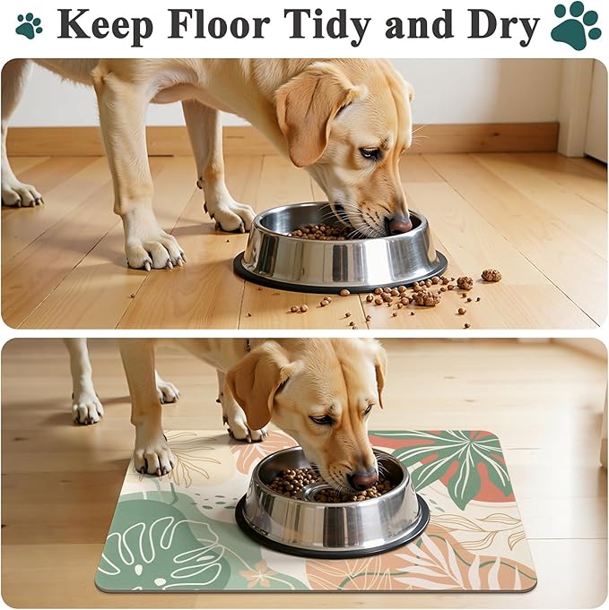 Topotdor Boho Dog Food Mat - Absorbent Quick-Dry Cat Bowl Mat for Food and Water, Non-Slip Pet Feeding Placemat for Messy Drinkers Dog Accessories Pet Supplies, 12"x20", Red