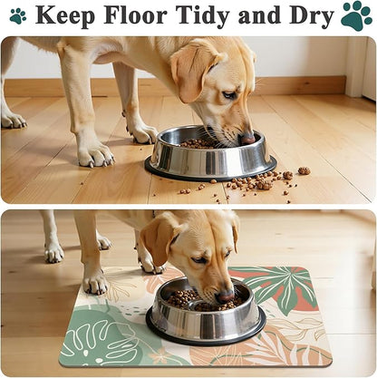Topotdor Boho Dog Food Mat - Absorbent Quick-Dry Cat Bowl Mat for Food and Water, Non-Slip Pet Feeding Placemat for Messy Drinkers Dog Accessories Pet Supplies, 12"x20", Red