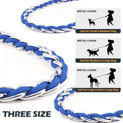 Chain Dog Leash Chew Proof Metal Leash for Medium Large Dogs, Chain Link Dog Anti Chew 5.2FT / 4FT Strong Anti Bite Comfortable Soft Padded Handle (Blue, 5FT(30-80lb)
