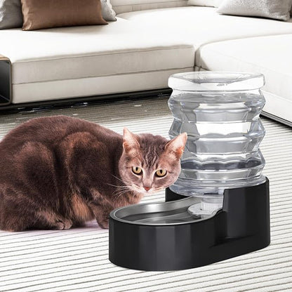 RIZZARI Dog Water Bowl Dispenser: 5L Black Stainless Steel Gravity Feeder with Activated Carbon - Soften Water - Remove Odor - Prevent Urinary Stone to Extend Lifespan - for Small Pets - Patio Garden