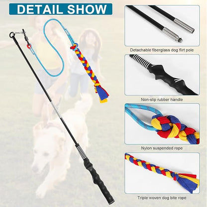 Flirt Pole for Dogs Interactive Dog Toys, Dog Flirt Pole with Removable Traction Rope and Cotton Rope Lure for Large Medium Small Dogs, Indoor Outdoor Chase Training Exercise (35 inch)