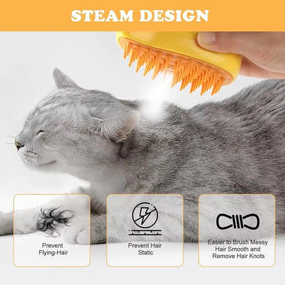Pet Steam Brush 3-in-1 – Cat & Dog Grooming Brush with Spray – Hair Remover & Deshedding Comb – Silicone Massage Cleaner for Pets