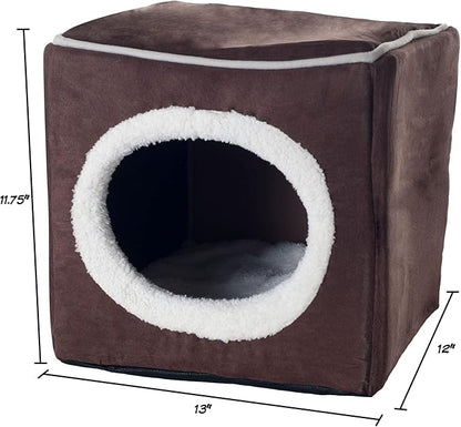 Cat House - Indoor Bed with Removable Foam Cushion - Cat Cave for Puppies, Rabbits, Guinea Pigs, and Other Small Animals by PETMAKER (Dark Brown) 13x13.5x12"