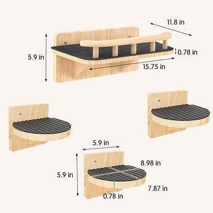 Cat Wall Shelves with 3 Steps, Floating Cat Shelves for Wall with Wide Perch, Modern Wood Wall Mounted Furniture up to 15lbs, Climber Shelf for Small/Medium Cats Sleeping,Jumping, Playing