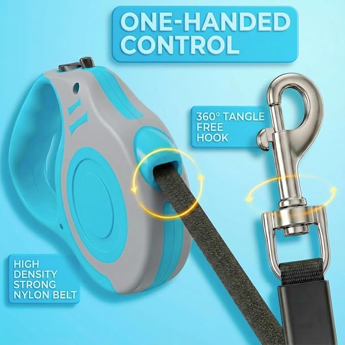 Retractable Dog Leash Lightweight 10/16FT Leash with Non-Slip Handle, for Small Dogs Puppy (Gray Blue, 10 FT)