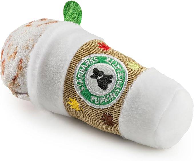 Haute Diggity Dog Starbarks Pupkin Spice Latte, Plush Designer Dog Toys with Interactive Squeaker, Stimulating Pet Enrichment, Machine-Washable & Safe Materials for All Breeds, One Size