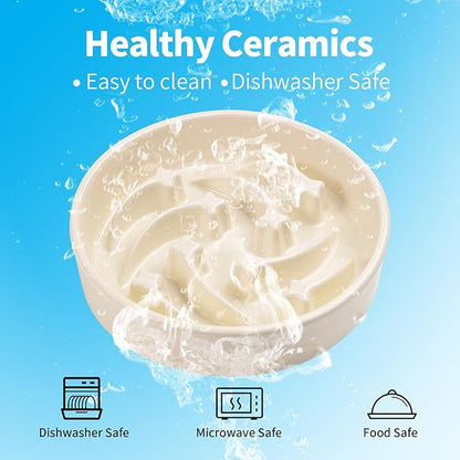8.26 in Milk White Dog Bowl Slow Feeder Ceramic for Medium and Large Breed,Elevated/Raised Slow Feeding Dog Food Water Dish Heavy Weighted,Puzzle Eating Bowl Modern Maze Meteor