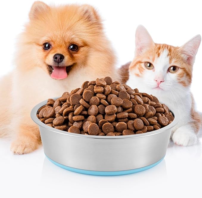 Stainless Steel Dog Bowls 2 Pack – 2 Cup Pet Food & Water Bowls with Non-Slip Rubber Base, Dishwasher Safe, for Small Dogs & Cats