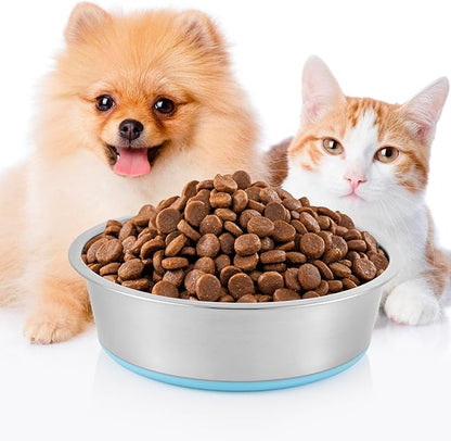 Stainless Steel Dog Bowls 2 Pack – 2 Cup Pet Food & Water Bowls with Non-Slip Rubber Base, Dishwasher Safe, for Small Dogs & Cats
