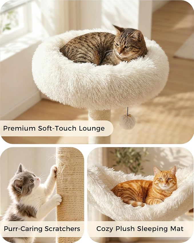 61" Modern Cat Tree Tower for Indoor Cats, Luxury Climbing Tower with Plush Lounge, Kitty Condos, Hammock & Scratching Posts, Classic cat Furniture
