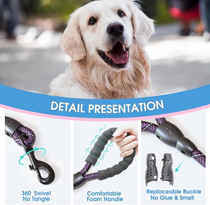 BAAPET 2/4/5/6 FT Dog Leash with Comfortable Padded Handle and Highly Reflective Threads for Small Medium and Large Dogs (5FT-1/2'', Black Purple)