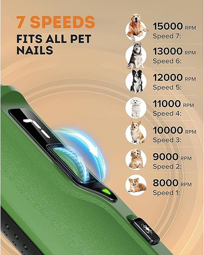 Silent Groom Pro,7-Speed Pet Nail Grinder with Light,Single-Handed Operation,for Small Medium Large Dogs & Cats