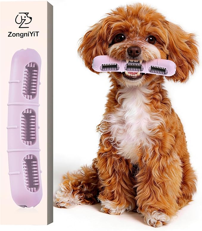 Bite and Brush Dog Chew Toy–Stuffable Rubber Puppy Teething Toy with Bristles for Teeth Cleaning, Tough Interactive Small Dog Toy Keeps Them Busy,Perfect for Teething & Training (Upgraded 3.0 - Pink)