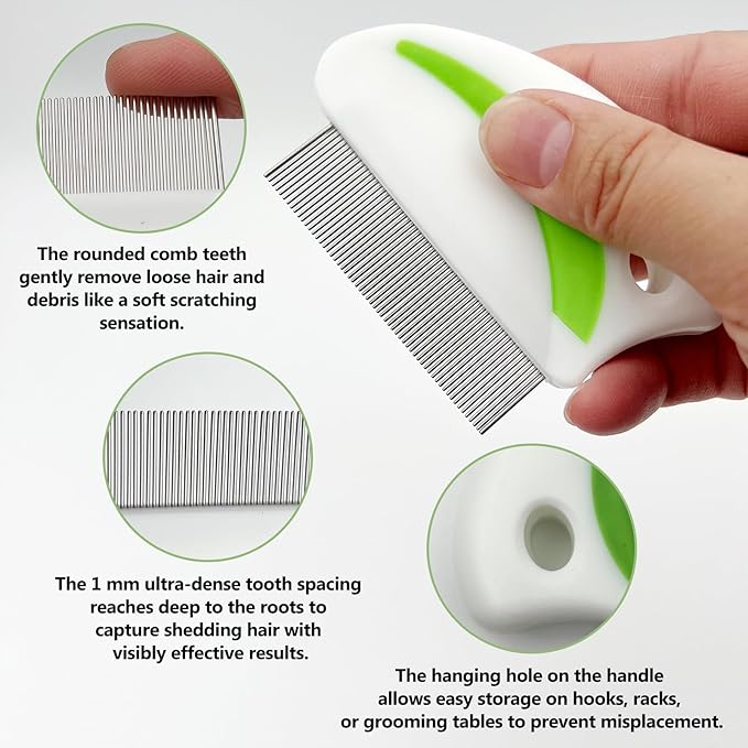4-Piece Flea & Lice Grooming Comb Set for Dogs and Cats, Stainless Steel Rounded-Tooth Pet Combs with Ergonomic Handle