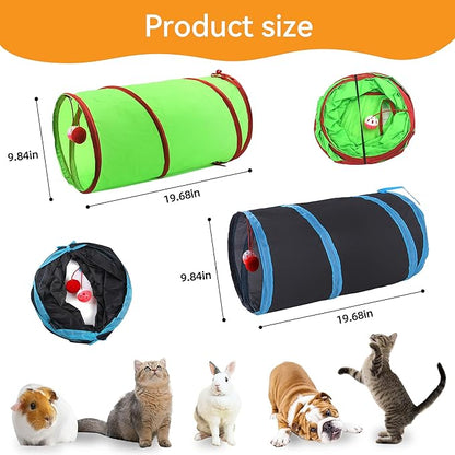 23PCS Assortment of Cat Toys -Foldable Spiral Tunnel,Spring,Mice,Cat Interactive Feather Teaser Wand Ball Toy, Colorful Balls & Bells for Kittens, Cats, and Puppies!