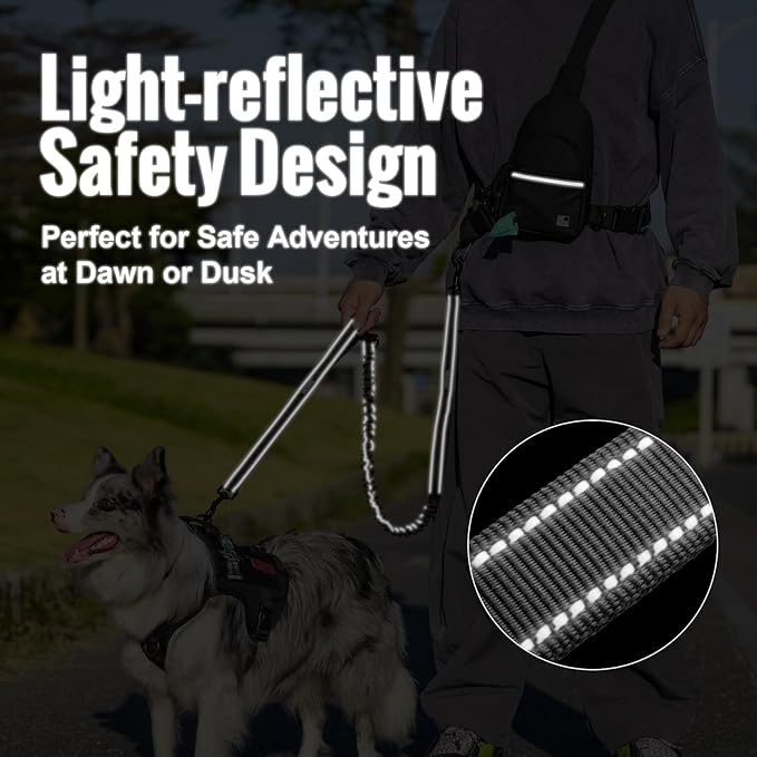 OneTigris Hands Free Dog Leash, Waist Leash for Dog Walking with Detachable Chest Bag, Thickened Mesh Lumbar Support and Durable Bungee Straps, Running leashs for Medium Large Dogs