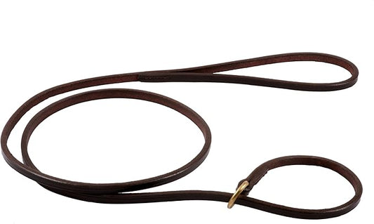 Alvalley Dog Training Flat Slip Lead - British Style Durable Leather Dog Leash - Smooth and Soft to Hold - Thin and Adjustable Slip Lead for Training, Walking, & Showing (Brown, 4ft Long, 5 mm Thick)
