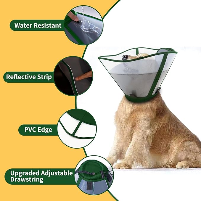 Soft Dog Cone Collar for Dogs After Surgery, Transparent Breathable Pet Recovery Collar for Large Medium Dogs, Adjustable Dog Cone Collar, Elizabethan Collar (S, Dark Green)