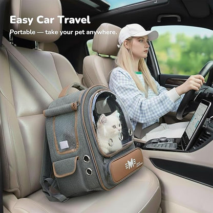 Cat Bubble Backpack Carrier, Clear Pet Bag for Cats and Small Dogs up to 20 Lbs, Great for Outdoor Hiking Camping (Grey Orange)