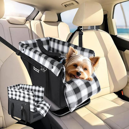 Center Console Dog Car Seat, Detachable and Washable Inner Lining Dog Car Seat Anti-Collapse Small Dog Pet Car Seat with Safety Belt Up to 11lbs(Black)