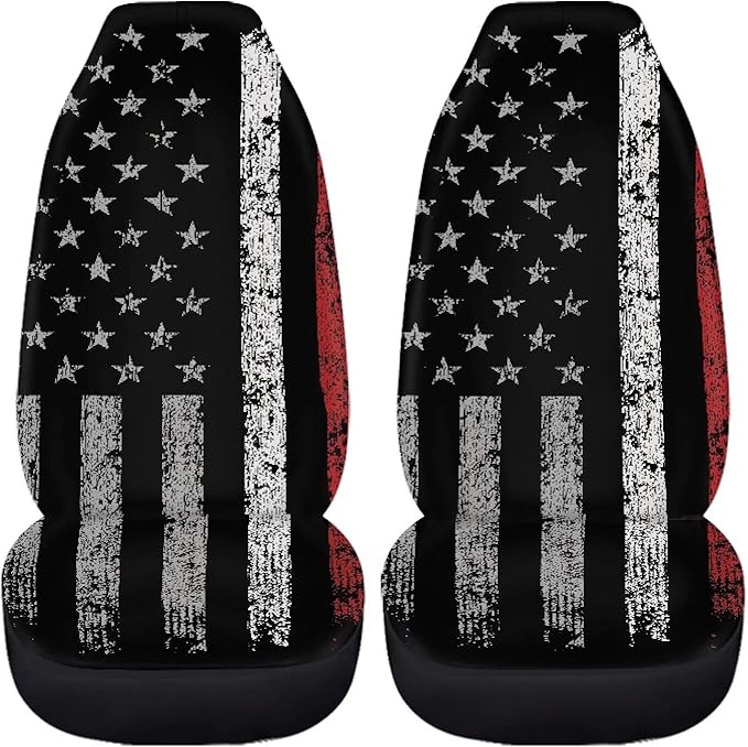 American Flag Car Seat Covers Full Set of 2, Cloth Seat for Auto Front Seats, Black Bucket Seat Covers Protectors for Cars Washable and Breathable Car Accessories for Sedan Truck SUV