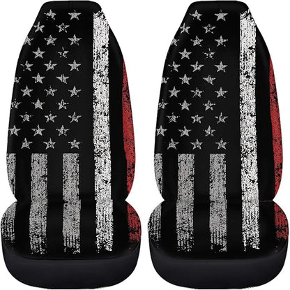 American Flag Car Seat Covers Full Set of 2, Cloth Seat for Auto Front Seats, Black Bucket Seat Covers Protectors for Cars Washable and Breathable Car Accessories for Sedan Truck SUV