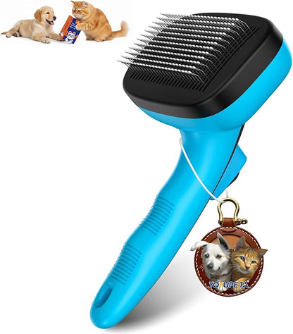 Dog Brush for Shedding, Self Cleaning Slicker Brush Ideal for Short Long Haired Dogs & Cats. Removes Loose Fur, Undercoat, Mats, Tangled Hair. Suit for Large Medium Small Animal. Blue
