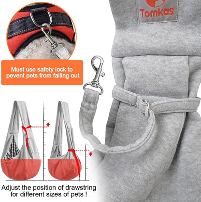 Tomkas Small Dog Cat Sling Carrier Puppy Purse Travel Wrap Soft Crossbody Pet Bag (Gray, M - Classic Pocket & Classic Strap)
