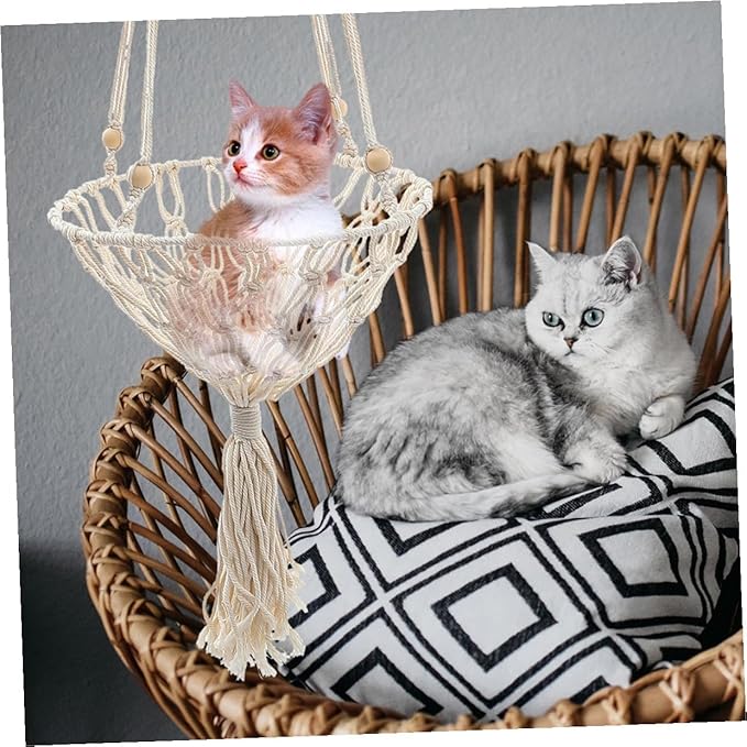 BESPORTBLE Bohemian Woven Hanging Cat Hammock Sturdy 40cm Cat Nest for 20-30lbs Pets Indoor Hanging Bed Household Supply