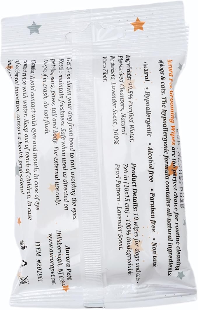 Aurora Pet Wipes – 100% Natural, Plant-Based Hypoallergenic Grooming Wipes for Dogs & Cats (240-Count Travel Pack)