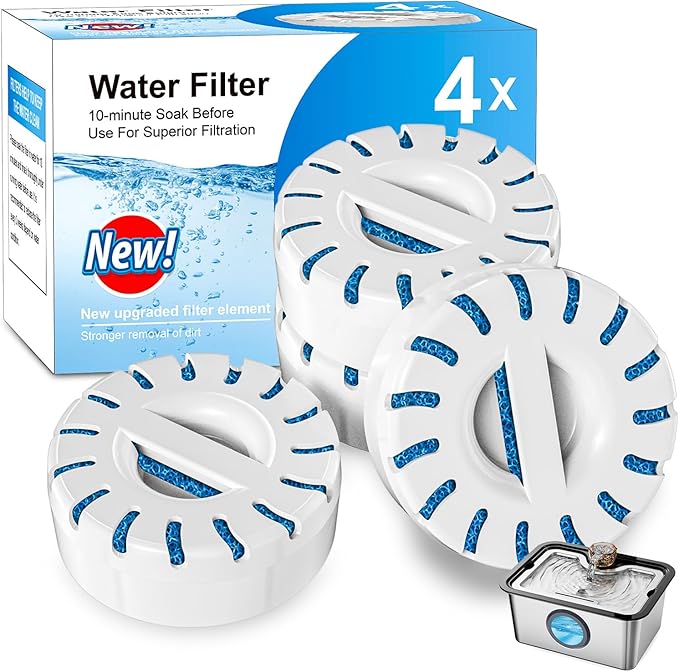 Replacement Water Filters for Dog Water Fountain for Large Dogs, BPA-Free, Compatible with IAD Stainless Steel Large Dog Water Fountain, 2 Month Filter Supply, 4-Pack