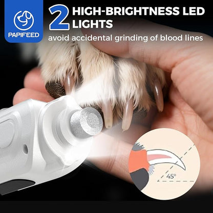 PAPIFEED Pet Nail Grinder with Nail Clipper Kit, 6 Speed Adjustable Dog Nail Trimmer with LED Light, Rechargeable Pet Nail File with Dust Proof & Type-C Charging (White)