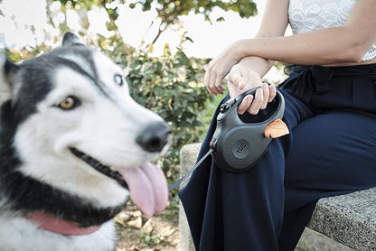 TUG Oval 360° Tangle-Free Retractable Dog Leash with Integrated Waste Bag Dispenser (Small, Black)