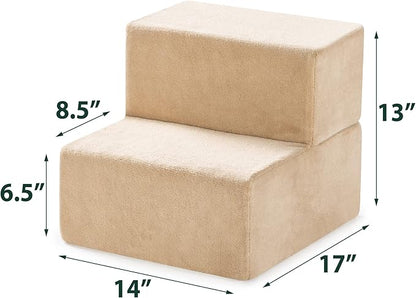 ZINUS Foam 13 Inch 2-Step Step Pet Stairs / Pet Ramp for Cats and Dogs, Extra Small, Beige