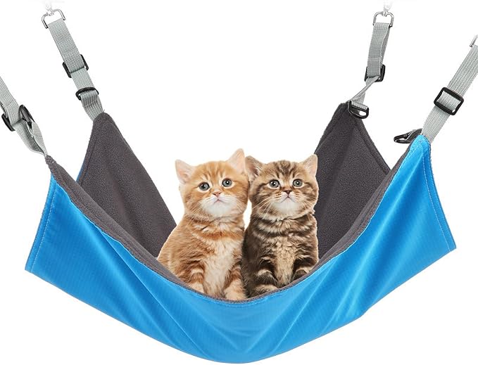 Cat Hammock Hanging Sleeping Mat Adjustable Straps Waterproof Cage Pet Hammock Suitable for Both Summer and Winter Suitable for Puppies Rabbits Cats or Other Pets, blue