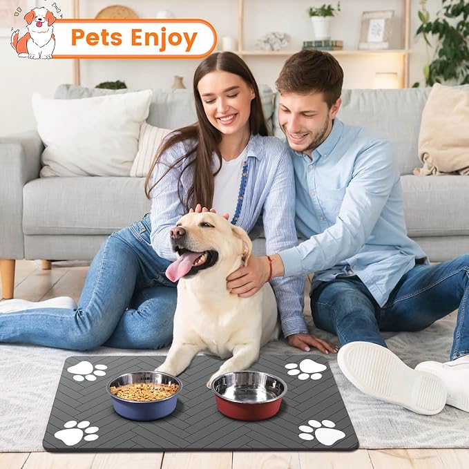 Pet Feeding Mat-Absorbent Pet Placemat for Food and Water Bowl, with Waterproof Rubber Backing, Quick Dry Water Dispenser Mat for Dog and Cat (20"x12", Blue)