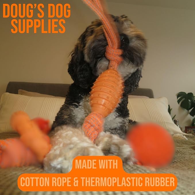 Doug's Dog Supplies Football Rope Toy, Tug of War Dog Toy - Dog Rope Toy for Medium to Large Dogs (Orange)