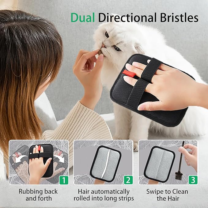 2 Pcs Static Pet Hair Removal Gloves, Reusable Electrostatic Pet Cat Dog Hair Remover Grooming Gloves,Pet Hair Remover Brush for Couch, Carpet, Furniture, Clothes & Car Interior