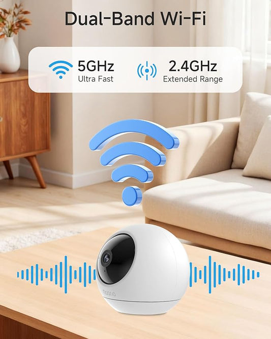 Noorio Security Indoor Camera with 5GHz WiFi, 2K UHD Security Camera, Pet/Dog/Baby Camera with Phone app, Night Vision, Human/Pet Auto Tracking, 360 Pan-Tilt, Works with Homekit, T110