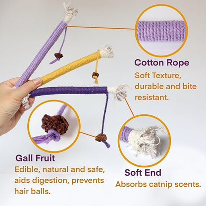 Cat Toys for Indoor Cats, Kitten Toys for Indoor Kittens, Catnip Rope Chew Toys for Teeth Cleaning, Interactive Cat Teething Toy, Kitty Kicker Toy, 3 Pack (Plus 1 Pouch of Catnip)