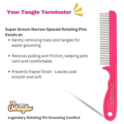 Super-Groom Combs with Smooth Rotating Teeth for Painless Mat Removal (French Rose Pink, 30 Fine-spaced Teeth)