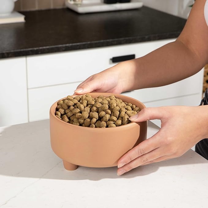 Waggo Uplift Ceramic Dog Bowl for Small Medium and Large Breeds - Heavyweight and Durable Pet Food and Water Dish Crock, Dishwasher Safe, Modern, Elevated Feeder (Clay, Medium)
