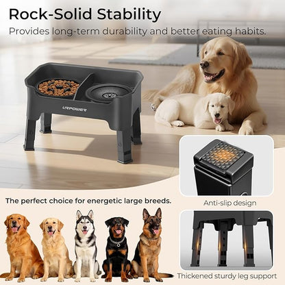 URPOWER Mess Proof Elevated Dog Bowls 4 Height Adjustable Raised Stand with No Spill Water Bowl and Slow Feeder Dog Bowls Non-Slip Food and Water Bowl Set for Small, Medium & Large Dogs