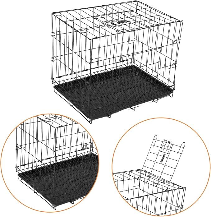 POPETPOP Portable Pet Carrier with Divider Panel Lightweight Wire Cage for Small Medium Dogs for Indoor Outdoor Travel Breathable Design