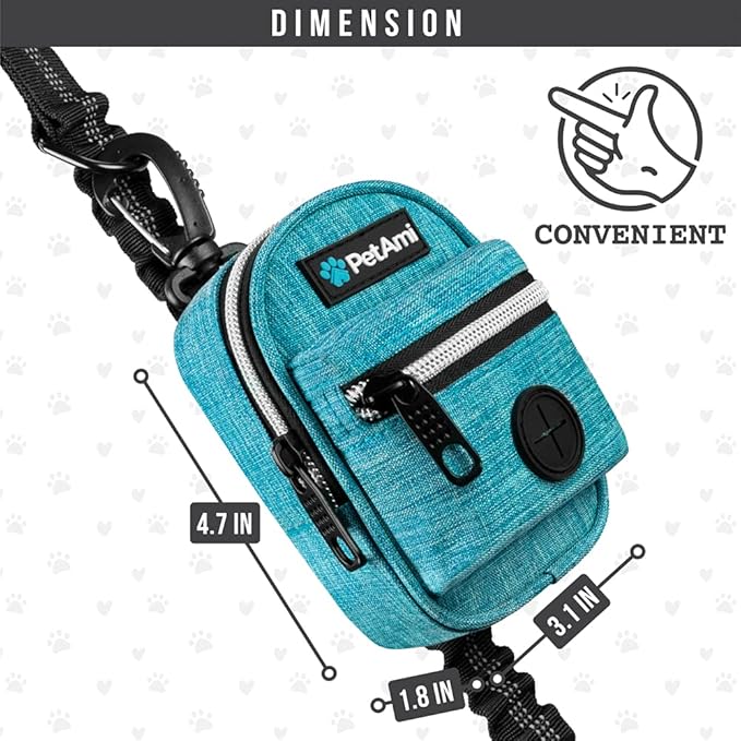 PetAmi Dog Poop Bag Holder For Leash, Dog Pet Waste Bag Dispenser For Poop With Clip For Doggie Puppy Walking Accessories Travel Camping, Dog Treat Pouch Supplies, Blue