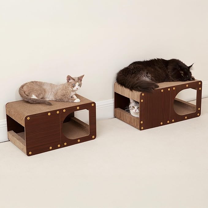 EHEYCIGA Cardboard Cat Scratcher House, 17-Inch Corrugated Cat Scratcher for Indoor Cats, Kitten Scratching Board Pad, Dark Brown