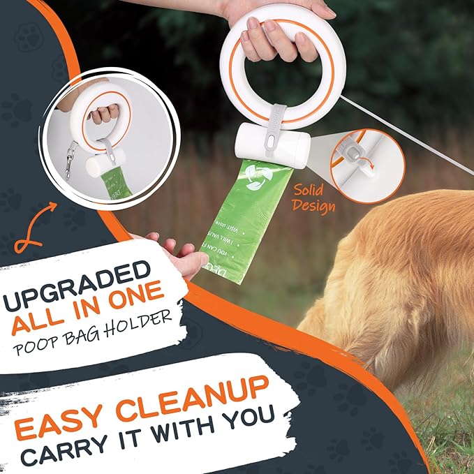 UFO Retractable Dog Leash Hands Free Wearable Laisse Chien with Poop Bag Holder One-Handed Brake Pause Lock 360° Tangle Free 10 ft Strong Nylon Tape Dog Leash for Up to 66lbs Medium Small Dogs
